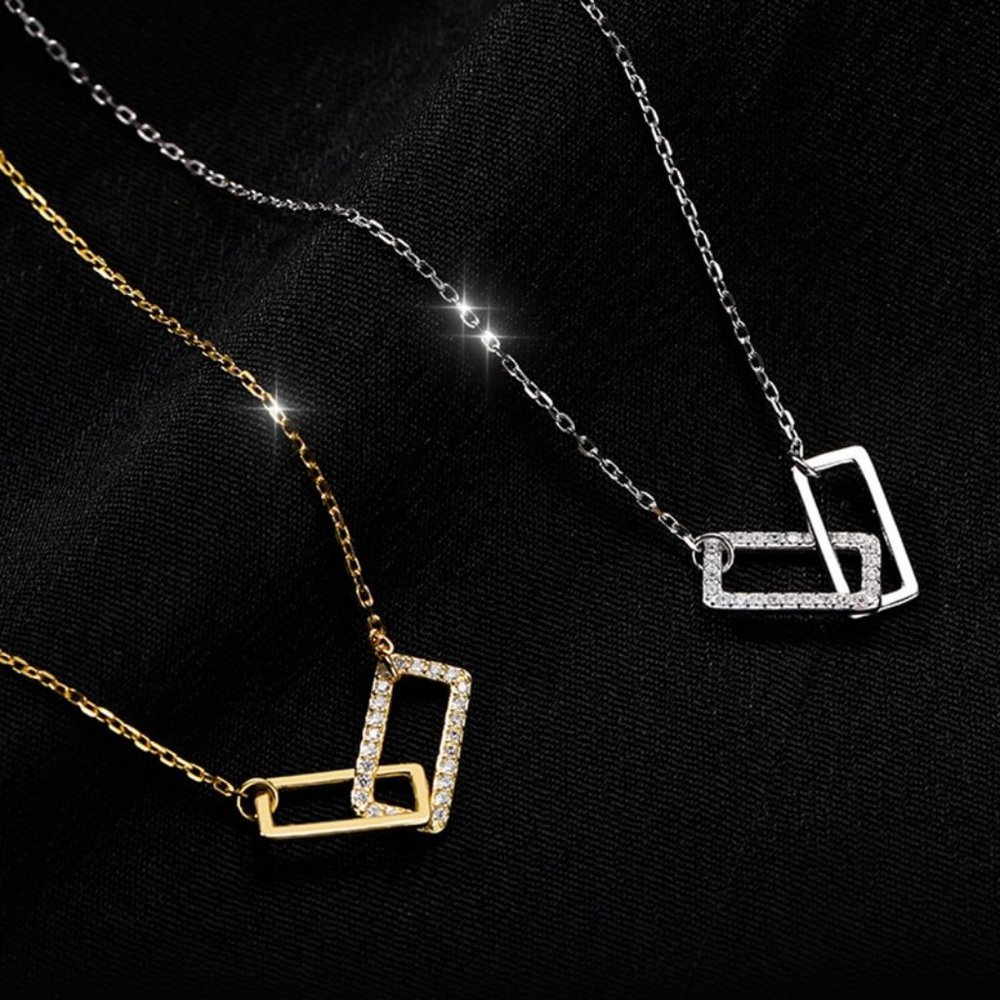 *NEW 925 Sterling Silver Interlock Square Necklace - Picture 2 of 7